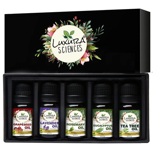 Luxura Sciences Organic Essential Oils for Anti Acne | Tea Tree Oil Lavender Oil Eucalyptus Oil Grapeseed Oil Rosemary Oil